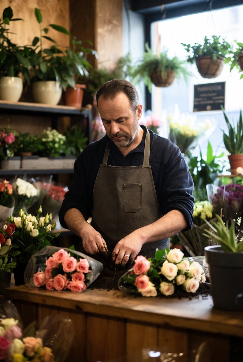 Team member managing floral projects